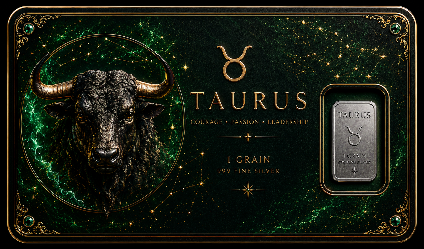 250 1 Grain Silver Cards Zodiac- Taurus Design